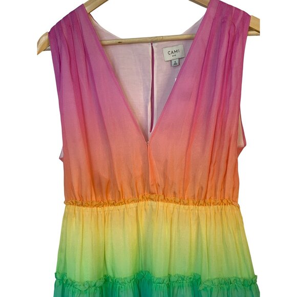 Rainbow Silk Tiered Maxi Dress Sleeveless V-Neck Designer Festival RX10446 - Picture 8 of 11